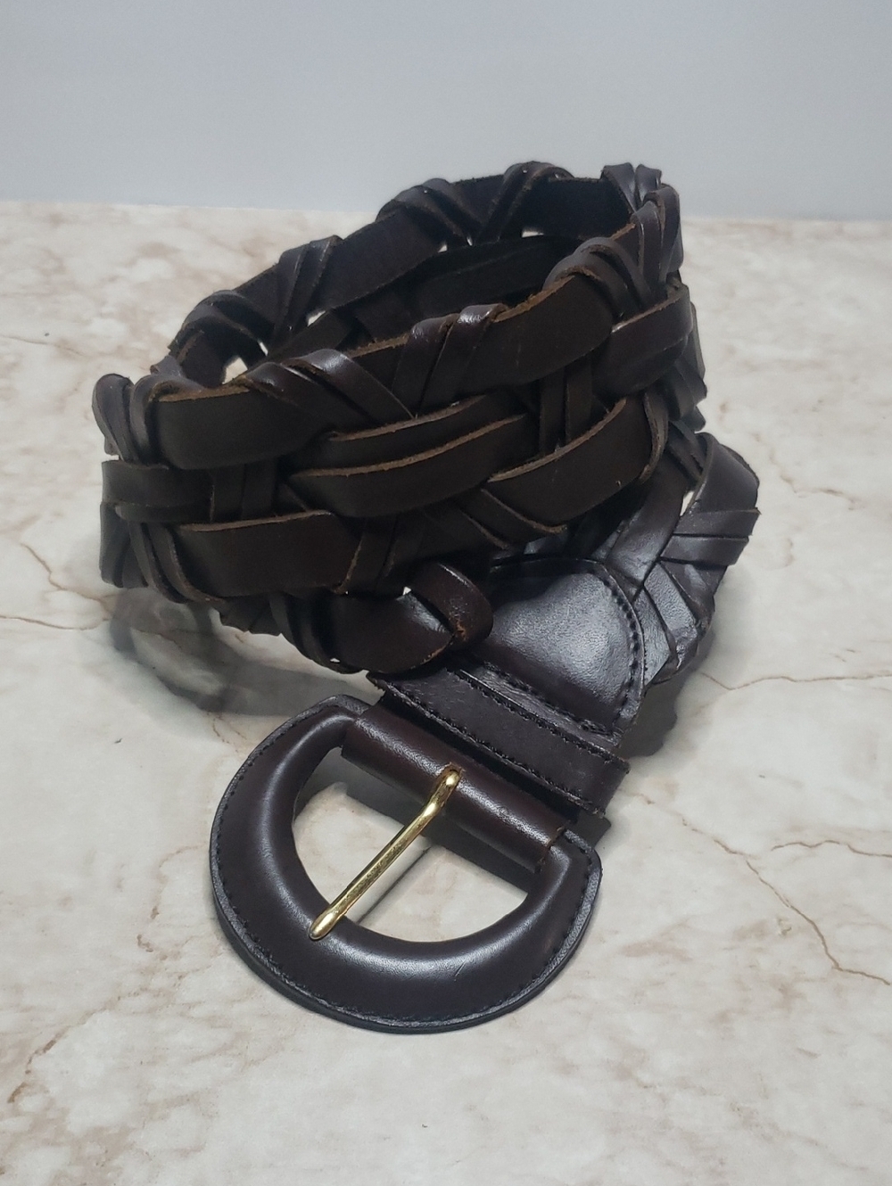 Braided Men's Leather Belt - Dark Brown S